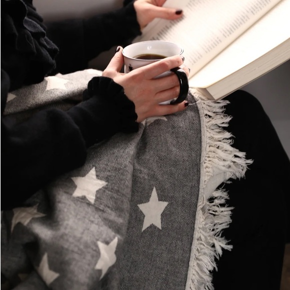 Star flat woven Turkish cotton light grey throw - Picture 3 of 5